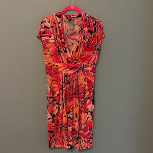 Bisou Bisou Red and Pink Patterned Dress